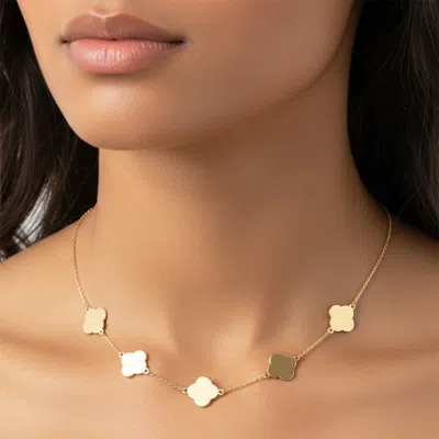 Fashnzfab Gold Dipped Quatrefoil Plate Charm Link Necklace