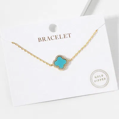 Fashnzfab Gold Dipped Quatrefoil Pointed Bracelet In Blue