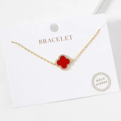 Fashnzfab Gold Dipped Quatrefoil Pointed Bracelet In Red