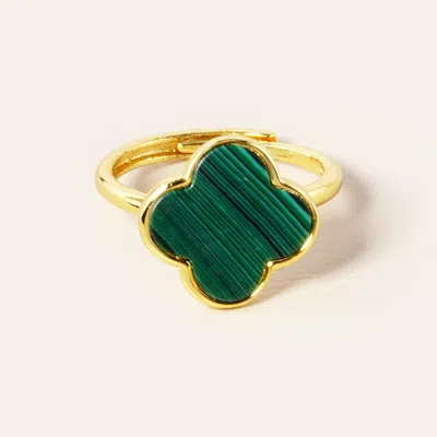 Fashnzfab Gold Dipped Quatrefoil Ring In Green
