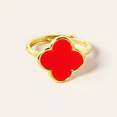 Fashnzfab Gold Dipped Quatrefoil Ring In Red