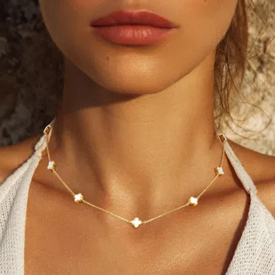 Fashnzfab Gold Dipped Quatrefoil Station Necklace - Gold, White In Multi