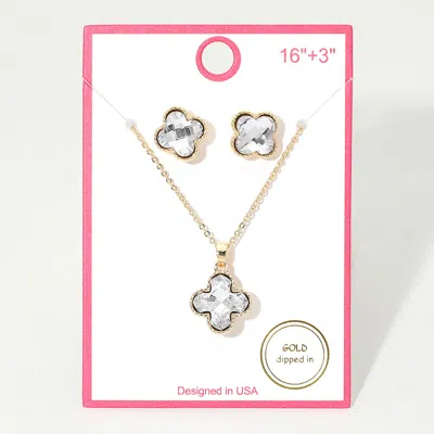 Fashnzfab Gold Dipped Quatrefoil Stone Pendant Necklace