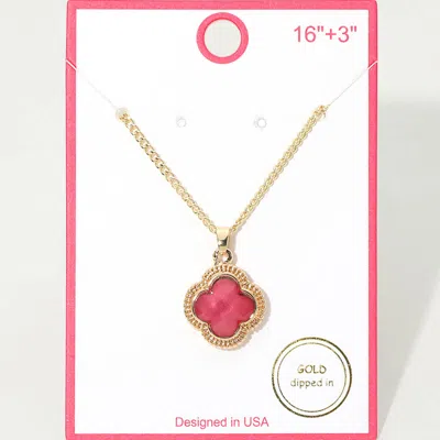 Fashnzfab Gold Dipped Quatrefoil Stone Pendant Necklace 16" + 3" In Multi