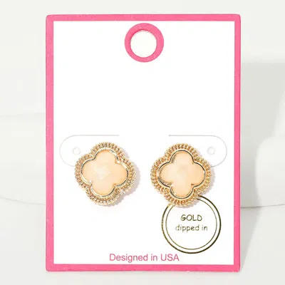 Fashnzfab Gold Dipped Quatrefoil Stone Stud Earrings