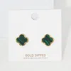 Fashnzfab Gold Dipped Metal Trim Quatrefoil Stud Earrings - Green In Green