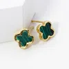 Fashnzfab Gold Dipped Metal Trim Quatrefoil Stud Earrings - Green In Green