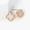 Fashnzfab Gold Dipped Quatrefoil Stud Earrings - Gold, Pink In Gold