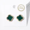 Fashnzfab Gold Dipped Quatrefoil Stud Earrings - Green In Green