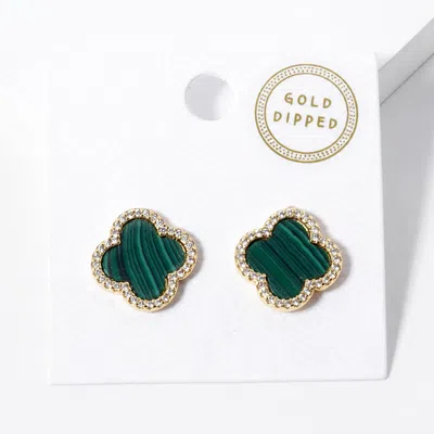 Fashnzfab Gold Dipped Quatrefoil Stud Earrings - Green