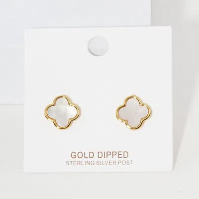 Fashnzfab Gold Dipped Quatrefoil Stud Earrings 0.4" X 0.4"
