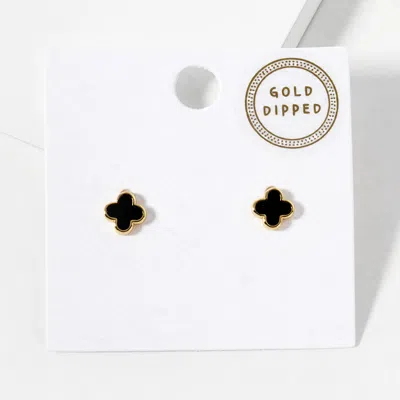 Fashnzfab Gold Dipped Quatrefoil Stud Earrings In Black