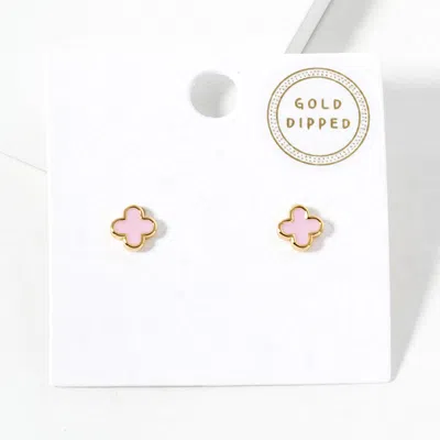 Fashnzfab Gold Dipped Quatrefoil Stud Earrings In Pink