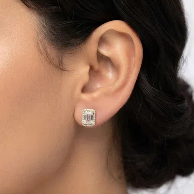 Fashnzfab Gold Dipped Rectangular Cz Halo Stud Earrings