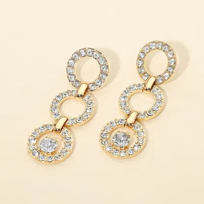 Fashnzfab Gold Dipped Rhinestone Circle Link Drop Earrings In Silver