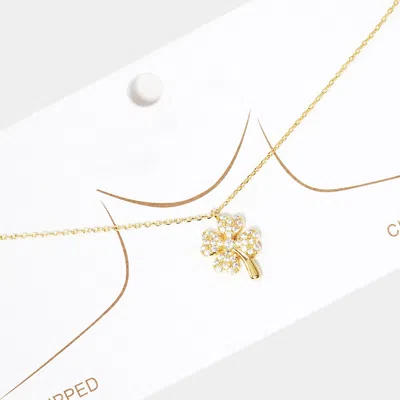 Fashnzfab Gold Dipped Rhinestone Embellished Clover Pendant Necklace