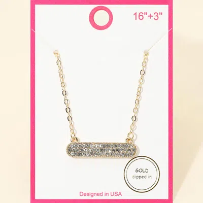 Fashnzfab Gold Dipped Rhinestone Pave Bar Pendant Necklace In Multi