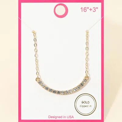Fashnzfab Gold Dipped Rhinestone Pave Curved Bar Pendant Necklace