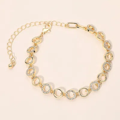 Fashnzfab Gold Dipped Rhinestone Pave Geometric Circle Link Bracelet
