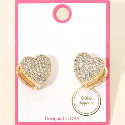 Fashnzfab Gold Dipped Rhinestone Pave Heart Huggie Earrings