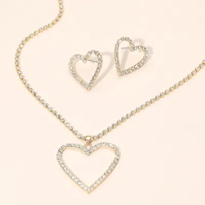 Fashnzfab Gold Dipped Rhinestone Pave Open Heart Pendant Necklace