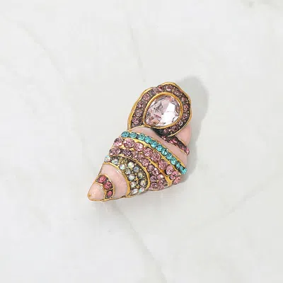 Fashnzfab Gold Dipped Rhinestone Pave Seashell Pin Brooch In Multi