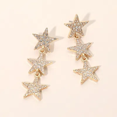 Fashnzfab Gold Dipped Rhinestone Pave Triple Star Link Drop Earrings