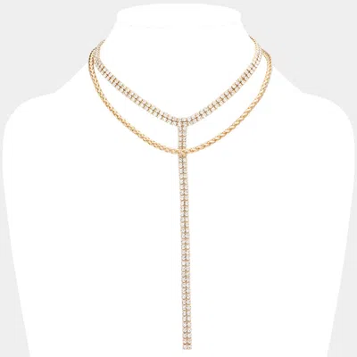 Fashnzfab Gold Dipped Rhinestone Y Necklace