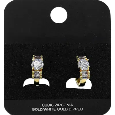 Fashnzfab Gold Dipped Round Baguette Cz Mini Open Hoop Earrings Gold