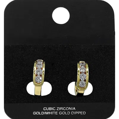 Fashnzfab Gold Dipped Round Cz Channel Mini Open Hoop Earrings Gold