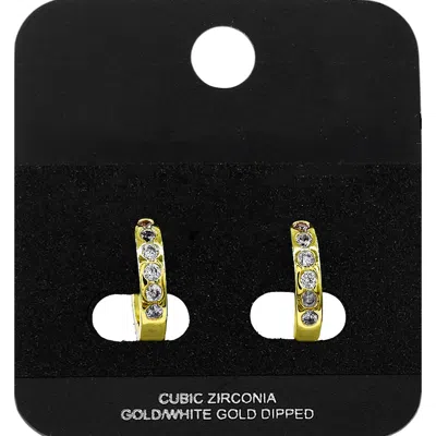 Fashnzfab Gold Dipped Round Cz Channer Mini Open Hoop Earrings Gold