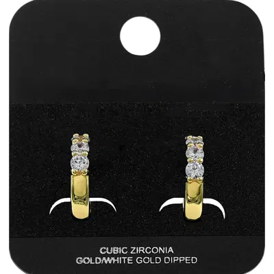 Fashnzfab Gold Dipped Round Cz Stone Accent Mini Open Hoop Earrings Gold In Yellow