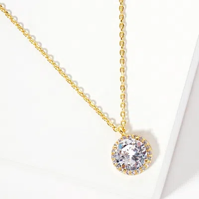 Fashnzfab Gold Dipped Round Cz Stone Pendant Necklace