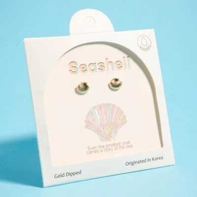 Fashnzfab Gold Dipped Seashell Mini Stud Earrings In Silver