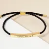 Fashnzfab Gold Dipped Soul Sister Message Bar Pointed Rope Adjustable Cinch Pull Tie Bracelet Gold In Black