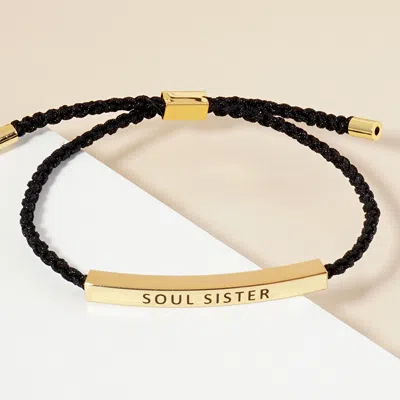 Fashnzfab Gold Dipped Soul Sister Message Bar Pointed Rope Adjustable Cinch Pull Tie Bracelet Gold In Black