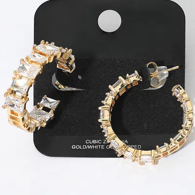 Fashnzfab Gold Dipped Square Cz Stone Cluster Around Evening Hoop Earrings
