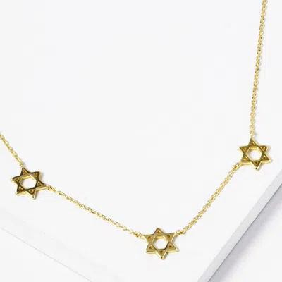 Fashnzfab Gold Dipped Star Of David Trio Charm Link Necklace