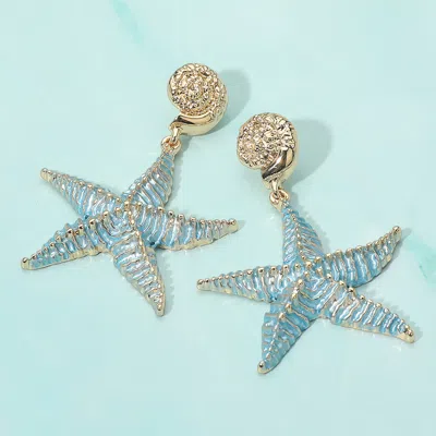 Fashnzfab Gold Dipped Starfish Dangle Statement Earrings In Multi