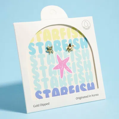 Fashnzfab Gold Dipped Starfish Mini Stud Earrings Gold In Pink
