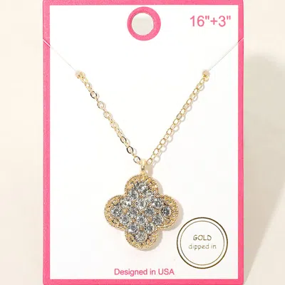 Fashnzfab Gold Dipped Stone Pave Quatrefoil Pendant Necklace In Multi