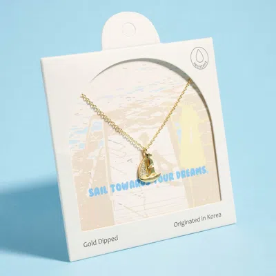 Fashnzfab Gold Dipped Stone Pave Sailing Boat Pendant Necklace