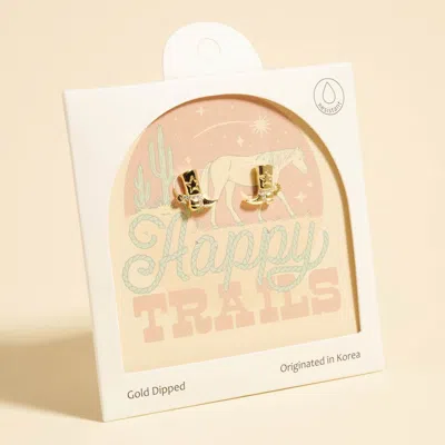 Fashnzfab Gold Dipped Stone Pave Western Cowboy Boot Stud Earrings Gold