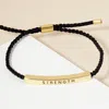 Fashnzfab Gold Dipped Strength Message Bar Pointed Rope Adjustable Cinch Pull Tie Bracelet Gold In Gold