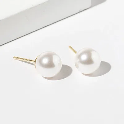 Fashnzfab Gold Dipped Swarovski Pearl Stud Earrings 0.3" In Silver
