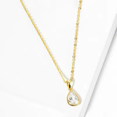 Fashnzfab Gold Dipped Teardrop Cz Stone Pendant Necklace In Multi