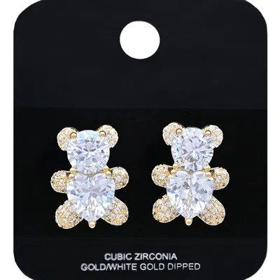 Fashnzfab Gold Dipped Teddy Bear Cz Stone Stud Earrings Gold
