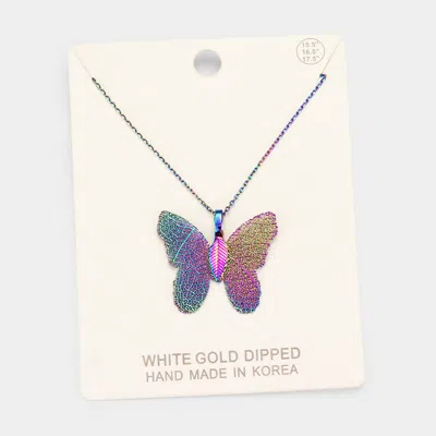Fashnzfab Gold Dipped Textured Butterfly Pendant Necklace In Multi
