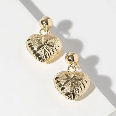 Fashnzfab Gold Dipped Textured Heart Drop Dangle Earrings
