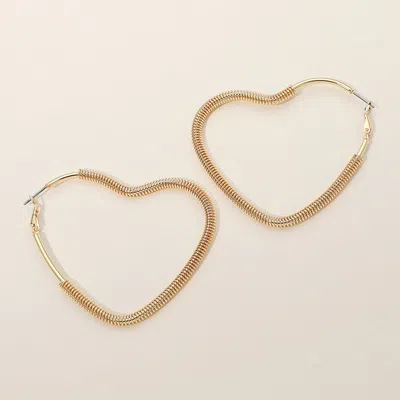 Fashnzfab Gold Dipped Textured Metal Heart Hoop Earrings 2.25"